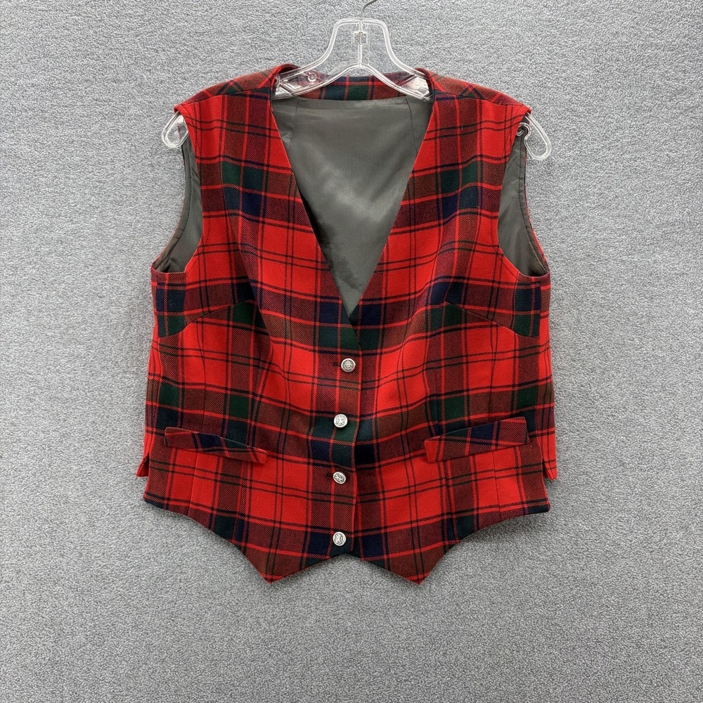 VTG The Scotch House Vest Women 14 Red Plaid Wool Button Front Classic Old Money